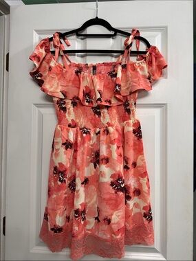 Coral Floral Off-Shoulder Dress